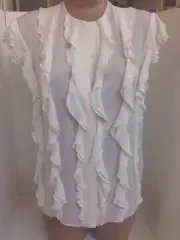 Chloe Blouse Milk White Short Sleeve Ruffle Front Silk Size 34 NWT $1495