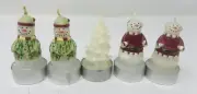 Vintage Christmas Tealight Candles 2.75” 4 Snowmen, 1 Tree