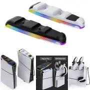 For PS5 Slim Console Top Mount RGB Controller Grip Charger Dock Headset Storage