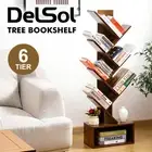 DelSol 6 Tier Standing Tree Bookshelf Bookcase with Drawer Display Shelf Storage