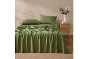 Natural Home Vintage Washed Hemp Linen Sheet Set Olive (Queen, King, Super King)