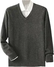 [Hamthuit] Men's Casual Knitted Sweater V-Neck Long Sleeve Sweater Business Basic Sweater Slim Fit Pullover