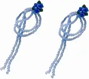 [RYEPOLNIX] Earrings Blue Flower Tassel Beaded Handmade Stud Earrings Summer Beach Sweet Cute Cool Girls Party Earrings/741