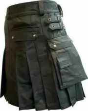 Men's Black Leather Galadiator Utility Kilt Adjustable Sizes