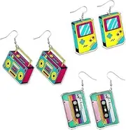 [HDBHBH] 80s 90s Neon Earrings for Women Large Retro Geometry Pendant Lightweight Alloy Acrylic Drop Dangle Earrings for 80S Costume Outfits Glow Party Accessories