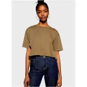 NWT Topshop Army Olive Green Cropped Round Neck T-Shirt Crop Top Womens Size 0-2