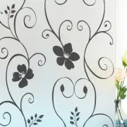 Decorative Window Film,Black Flower Static Cling Privacy Door Film, Non Adhes...
