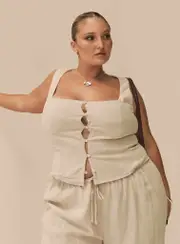 Zenda Linen Blend Top Beige Curve