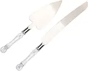 iplusmile 2-Piece Cake Knife Shovel Set Stainless Steel Cake Server for Wedding Party Birthday Crystal Handle