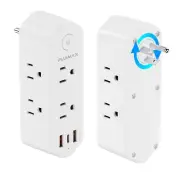 Rotating Power Strip USB Outlet Extender6 AC Mmulti Plug Wall Outlet and 2 US...