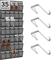 Over the Door Shoe Organiser, 35 Large Mesh Pockets, Space Saving Hanging Storage Holder, Closet Rack Hanger, Hangs on Closets for Shoes, Accessories, Black