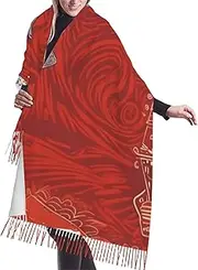 [RLDOBOFE] Scarf for Women Shawl Scarf Winter Warm Scarves Red sea animal Scarf Fringed Long Scarf Soft Tassel Scarf, Black, One Size, Black, One Size