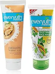 Everyuth Exfoliating Walnut Scrub, 50gm and Tulsi Turmeric Face Wash, 50g, Combo Pack