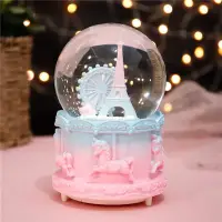 在飛比找Yahoo!奇摩拍賣優惠-水晶球創意自動飄雪花閃光玻璃水晶球音樂盒發光埃菲爾鐵塔生日禮