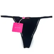 Sass & Bide Micro Thong Size L Black Lattice Lace Trim High Leg Lightweight New