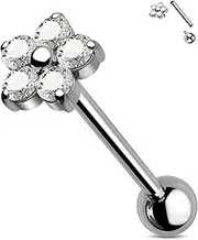 [Jewseen] G23 Titanium Tongue Rings 14g Tongue Barbell Internally Threaded Tongue Piercing Jewelry Flower Bridge Piercing for Women Men