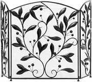 Fireplace Screen Guard, FireplaceProtection 3 Panel Fire Screen Decorative Mesh， Baby Safe Proof Solid Metal Fireplace Fence， Leaf Scrollwork DesignGu