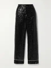 [IN THE MOOD FOR LOVE] IN THE MOOD FOR LOVE - Loren Sequined Tulle Straight-leg Pants - Black - medium medium Black