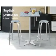 3 PCS Outdoor Bistro Set Square Table Bar Stools Aluminium Pole UV Resistant