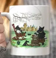 NEW 2O oz COFFEE MUG CERAMIC RYTA ART SUMMER SCOTTIE SCOTTISH TERRIER BARBEQUE