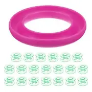 Silicone Bobbin Ring Holder and 20 Plastic Bobbins Set, Rose Red/Green