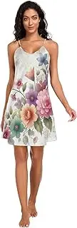 [RPLIFE] Colorful Flowers Blooming Women Full Slips, Adjustable Spaghetti Strap V Neck Satin Nightgowns for Women