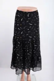 Boden Womens Frome Trumpet Midi Skirt US 14 UK 18 Black Star Cosmic Print NWT