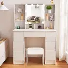 Makeup Dressing Table Set With LED Lighted Mirror Vanity Desk Drawers and Stool