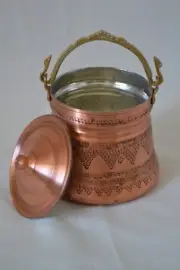 Turkish Grape Pattern Copper Yogurt Pot, Copper Bucket with Lid, Yogurt Maker