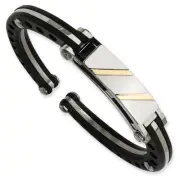 Chisel Stainless Steel Black PVC & 14k Yellow Inlay Hinged Bangle