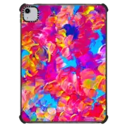 iPad Air (4th/5th gen) iPad Impact Case FLORAL FANTASY Chic Girly Pretty In Hot Pink Turquoise Blue Flowers Modern Abstract Acrylic Nature Painting Textural Bold Feminine Garden Summer Pattern Art