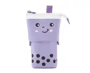Milk Tea Bottle Shape Pencil Pouch Simplicity Canvas Stretchable Pencil Storage Bag for School-Taro Purple