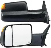 Towing Mirrors Pair Set Power Heated With Signal And Puddle Light Manual Controlling，Compatible With Dodge Ram 1500 2500 3500 Side Rearview Mirror(2009-2023)