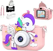 Musclez Kids Camera, Toys for 3-12 Years Old Girls Boys Children, Portable Digital Video Camera with Silicone Cover 32GB TF Card, Birthday Gifts Christmas New Year Gifts Selfie Camera for Kids