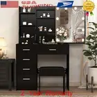 Black Makeup Dressing Table with Smart LED Lights Mirror Vanity Desk 6 Drawers