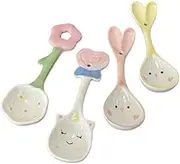 Tablespoons 4-Piece Ceramic Round Soup Spoon for Girl Children Spoons with Short Handle Small Ceramic Spoons for Dessert or Soup Set, Colorful Serving Spoon