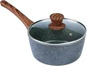 Clevinger Nonstick Sauce Pan with Lid, 20CM Medium Sauce Pot with Marble Coating, Multipurpose Handy Little Saucepans with Stay-Cool Handle, Induction Capable Pot, PFOA Free