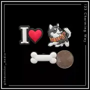 Shoe Charms for Crocs HUSKY DOG SLED Bone I ❤️ Perro Set of 3