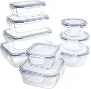 1790 Glass Food Storage Containers with Lids, [18 Piece] Glass Meal Prep Containers, Airtight Glass Lunch Boxes, BPA-Free & FDA Approved & Leak Proof (9 Lids & 9 Containers)