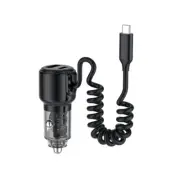 65W Fast Charging 12-24V Car Charger Adapter with 45W Type-C Coiled Cable