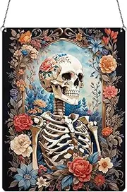 2024 Halloween Acrylic Decorations Glow in the Dark Halloween Skull Wall Art Decor Fluorescence Wall Sign Luminous Door Wall Hanging Ornament for Home Outdoor Indoor Decoration Supplies (7.9"/20cm)