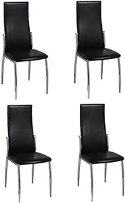 'vidaXL Modern Set of 4 Dining Chairs in Black Faux Leather with Chrome Base - Comfortable & Easy to Clean - Dimensions 54x43x100 cm