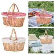 Picnic Basket with Handle Rattan Bread Basket for Farmhouse Garden Wedding