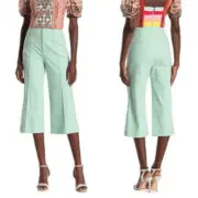 NWT Alice + Olivia Dylan Clean Lined High-Waist Wide-Leg Pants Mint Green Size 4