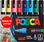 Posca Full Set of 8 Acrylic Paint Pens with Reversible Medium Point Pen Tips, Posca Pens are Acrylic Paint Markers for Rock Painting, Fabric, Glass Paint, Metal Paint, and Graffiti