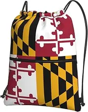 EdWal Maryland State Flag Print Drawstring Backpack Gym Bags Sports Bags With Zipper Pocket For Travel Beach, Black, One Size