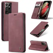 CaseMe Samsung Galaxy S24 Ultra 5G Classic Folio PU Leather Case Cover S928 [Wine]