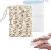 2Pcs Exfoliating Mesh Soap Saver Pouch Bag Sack, FHDUSRYO Handmade Soap Bubble Mesh Bags with Drawstring, Soap Bubble Mesh Net Bags for Face Washing, Body Cleansing