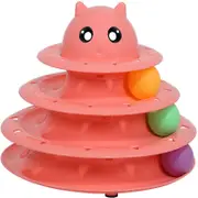 Cat Toy Roller 3 Level Turntable with Six Colorful Balls Interactive Puzzle Kitten Toys Pink