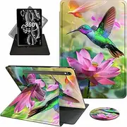 [ACWDMKH] Case for Samsung Galaxy Tab S9 FE 5G 10.9 Inch/Galaxy Tab S9 11 Inch 2023,360 Degree Rotating Swivel PU Leather Stand Slim Flip Folio Cover with Auto Wake/Sleep,Hummingbird Lotus